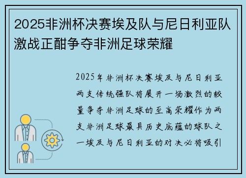 2025非洲杯决赛埃及队与尼日利亚队激战正酣争夺非洲足球荣耀